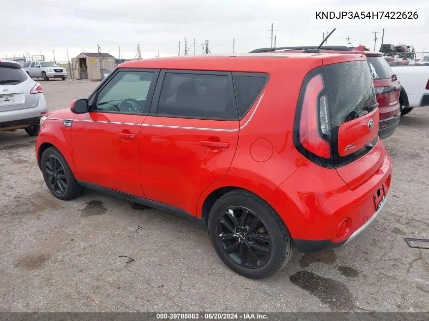 2017 Kia Soul + VIN: KNDJP3A54H7422626 Lot: 39705083