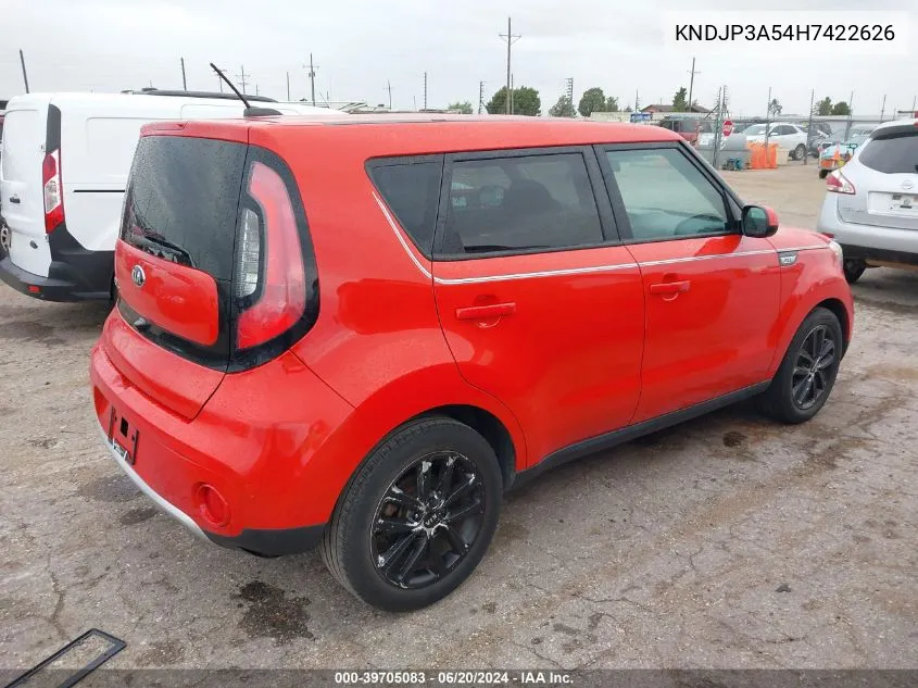 2017 Kia Soul + VIN: KNDJP3A54H7422626 Lot: 39705083