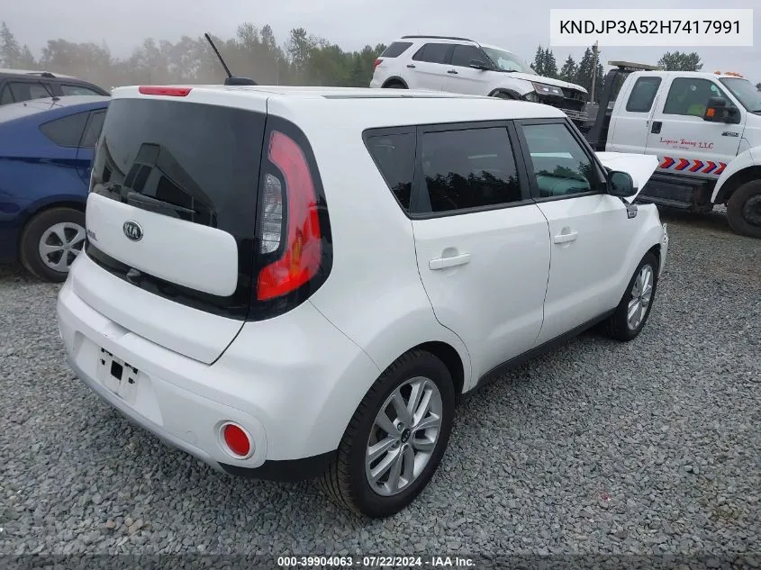 2017 Kia Soul + VIN: KNDJP3A52H7417991 Lot: 39904063