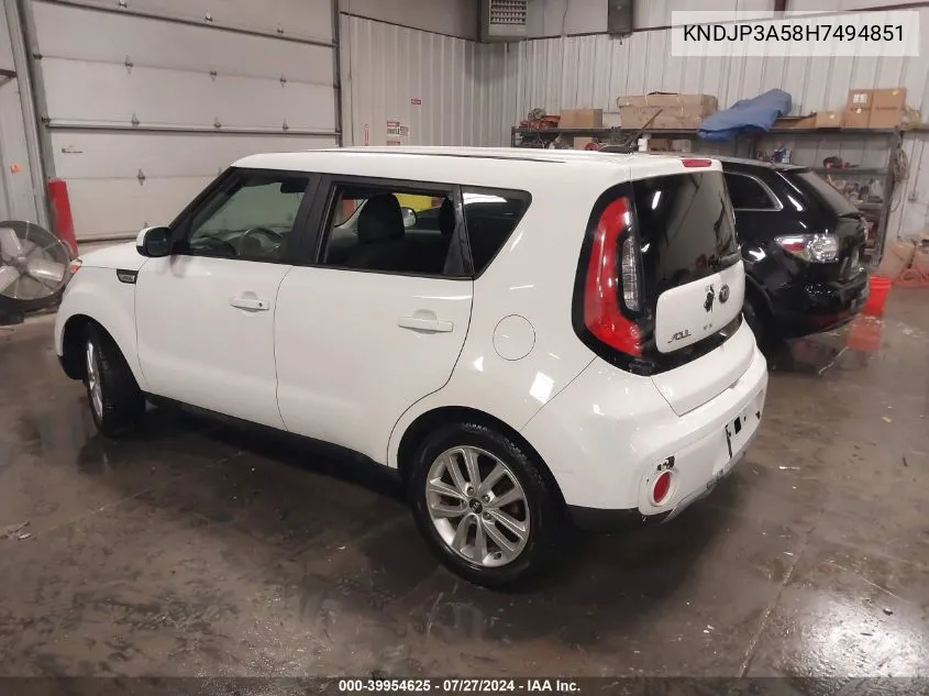 2017 Kia Soul + VIN: KNDJP3A58H7494851 Lot: 39954625