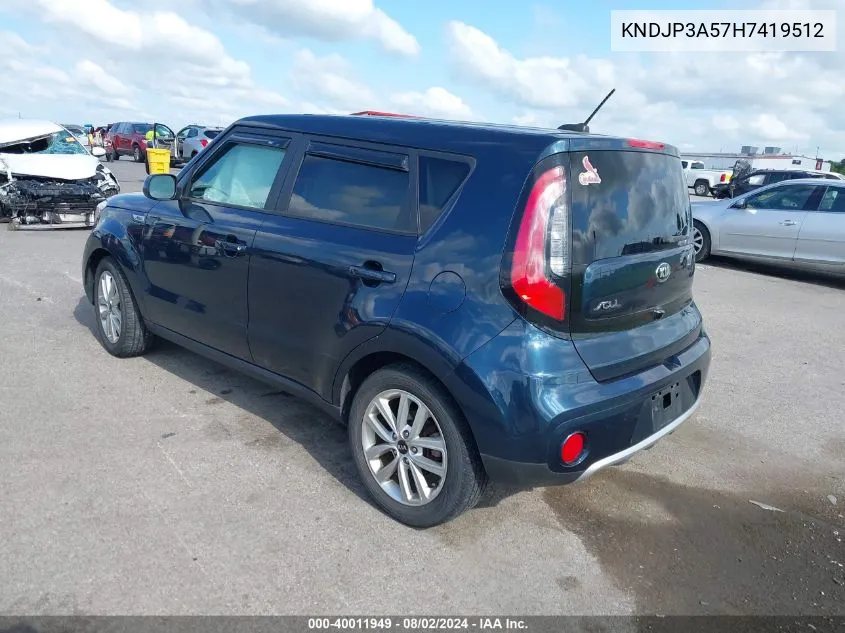 2017 Kia Soul + VIN: KNDJP3A57H7419512 Lot: 40011949