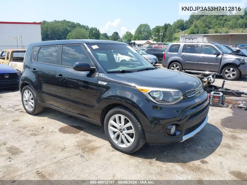 2017 Kia Soul + VIN: KNDJP3A53H7412816 Lot: 40012157