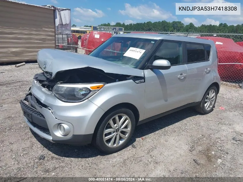 2017 Kia Soul + VIN: KNDJP3A53H7418308 Lot: 40051474