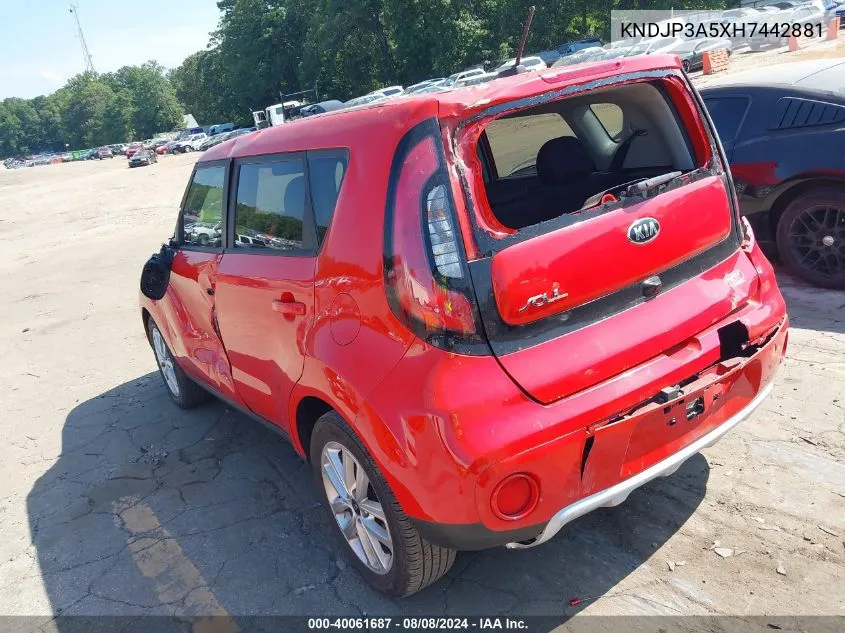 2017 Kia Soul + VIN: KNDJP3A5XH7442881 Lot: 40061687