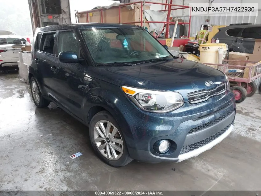 2017 Kia Soul + VIN: KNDJP3A57H7422930 Lot: 40069322