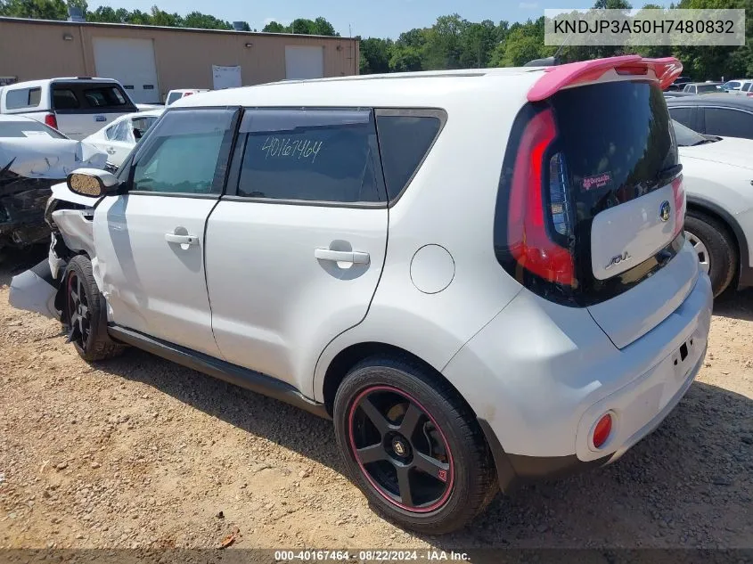 2017 Kia Soul + VIN: KNDJP3A50H7480832 Lot: 40167464