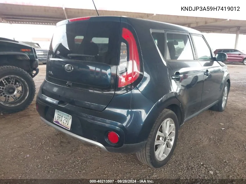 2017 Kia Soul + VIN: KNDJP3A59H7419012 Lot: 40213507