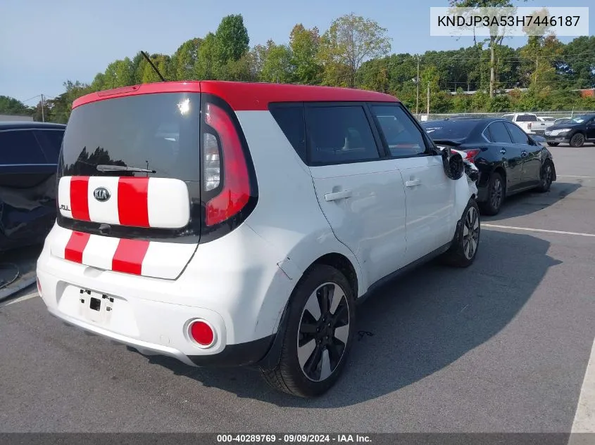 2017 Kia Soul + VIN: KNDJP3A53H7446187 Lot: 40289769