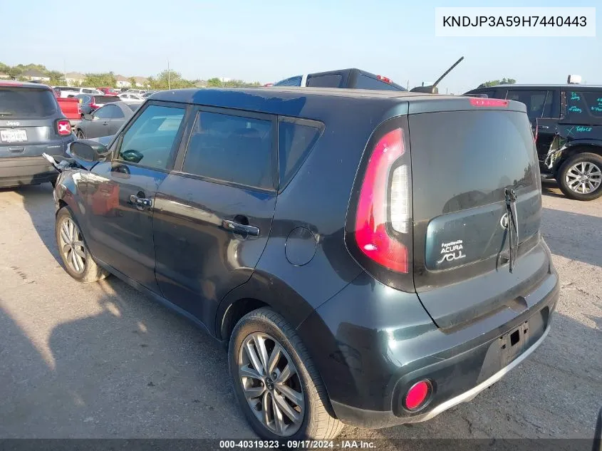 2017 Kia Soul + VIN: KNDJP3A59H7440443 Lot: 40319323