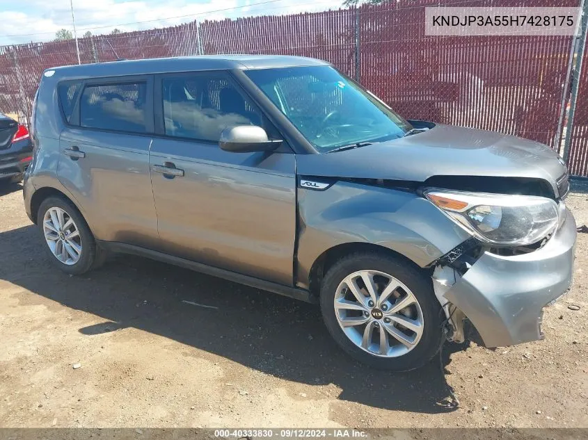 2017 Kia Soul + VIN: KNDJP3A55H7428175 Lot: 40333830