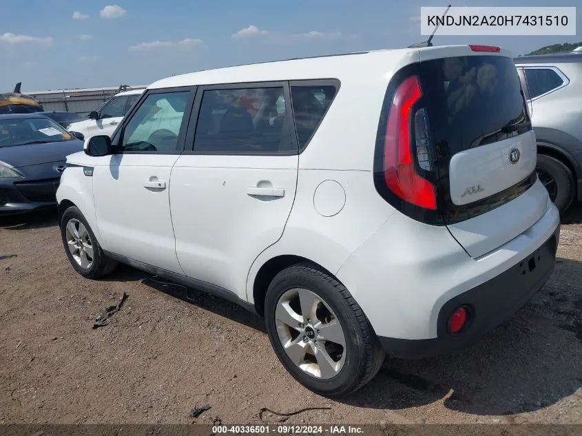 2017 Kia Soul VIN: KNDJN2A20H7431510 Lot: 40336501