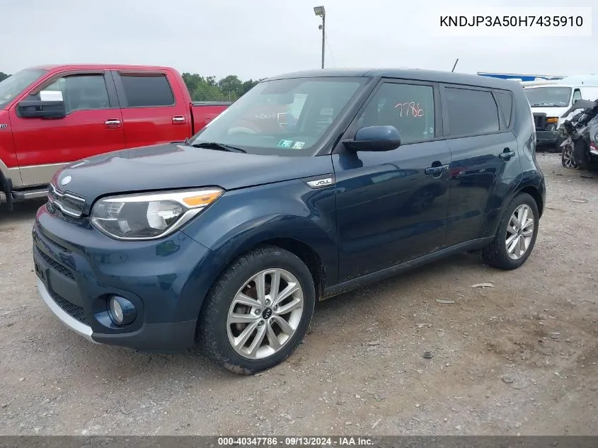 2017 Kia Soul + VIN: KNDJP3A50H7435910 Lot: 40347786