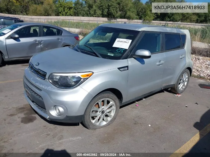 2017 Kia Soul + VIN: KNDJP3A56H7418903 Lot: 40402862