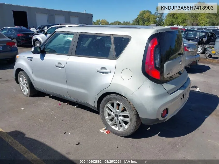 2017 Kia Soul + VIN: KNDJP3A56H7418903 Lot: 40402862