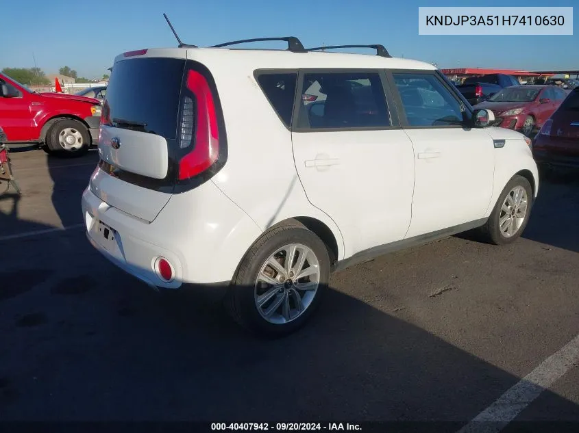 2017 Kia Soul + VIN: KNDJP3A51H7410630 Lot: 40407942