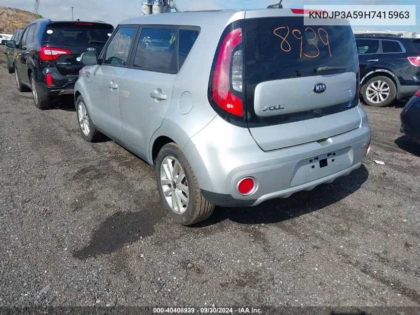 2017 Kia Soul + VIN: KNDJP3A59H7415963 Lot: 40408939