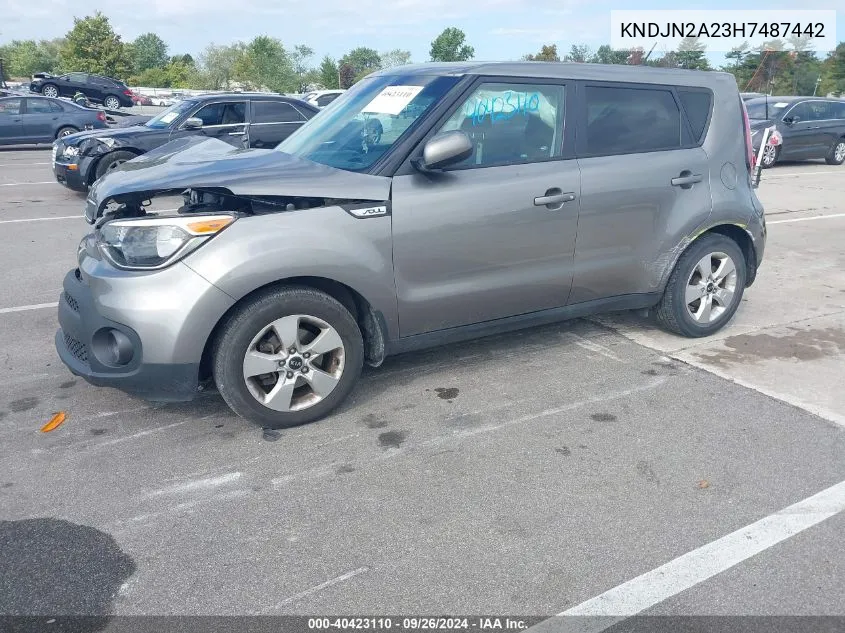 2017 Kia Soul VIN: KNDJN2A23H7487442 Lot: 40423110