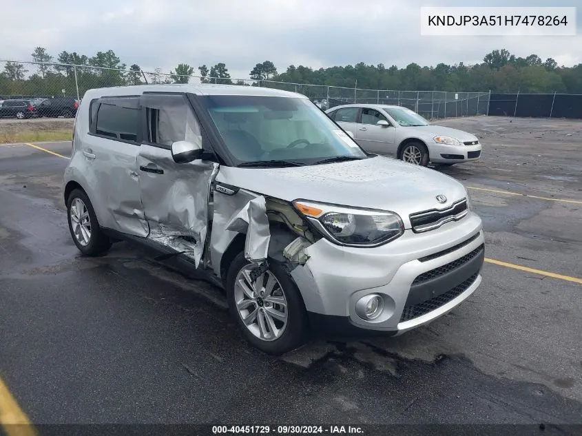 2017 Kia Soul + VIN: KNDJP3A51H7478264 Lot: 40451729