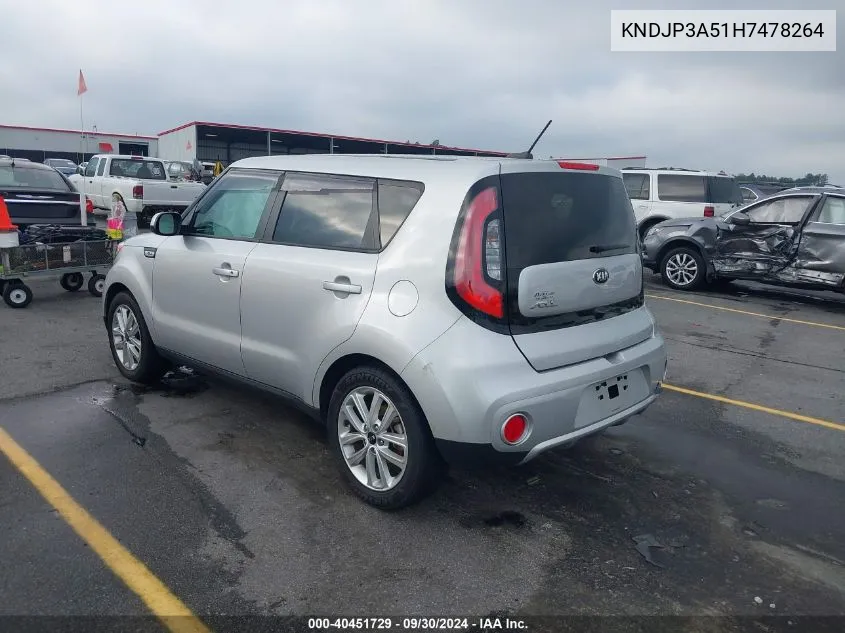 2017 Kia Soul + VIN: KNDJP3A51H7478264 Lot: 40451729