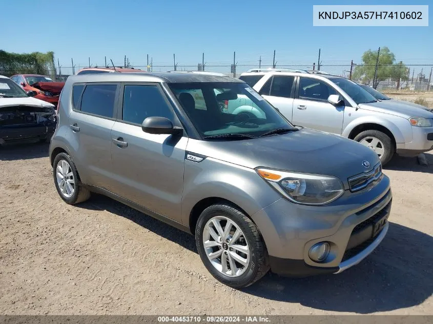 2017 Kia Soul + VIN: KNDJP3A57H7410602 Lot: 40453710