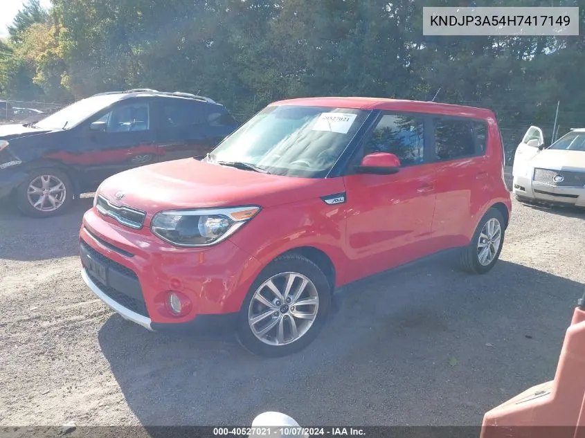 2017 Kia Soul + VIN: KNDJP3A54H7417149 Lot: 40527021