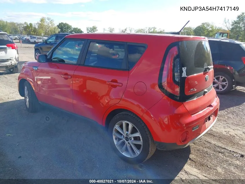 2017 Kia Soul + VIN: KNDJP3A54H7417149 Lot: 40527021