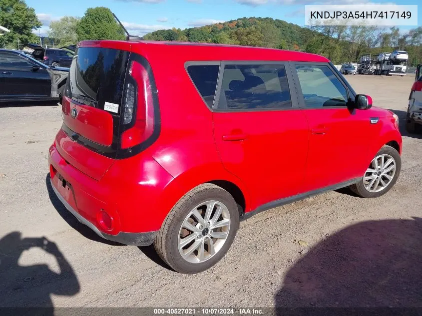 2017 Kia Soul + VIN: KNDJP3A54H7417149 Lot: 40527021