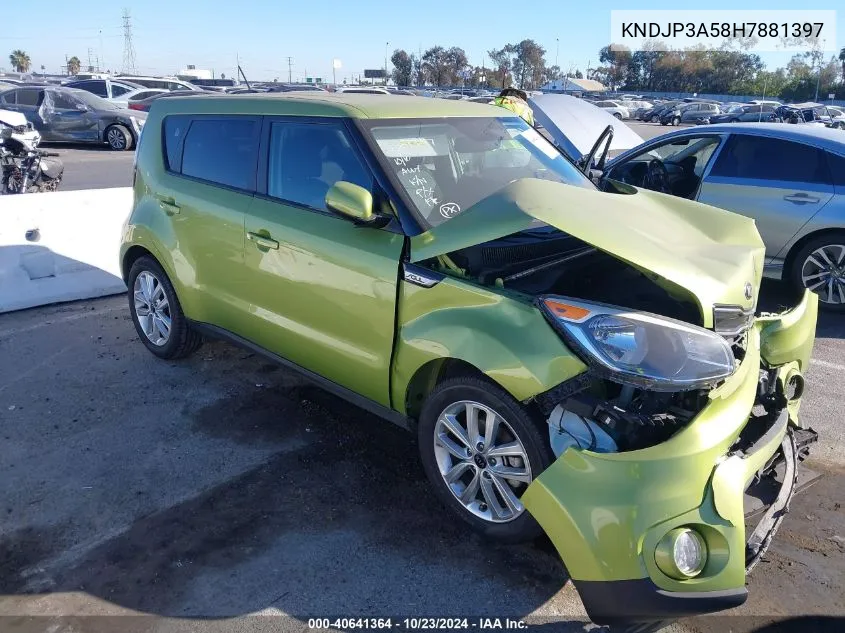 2017 Kia Soul + VIN: KNDJP3A58H7881397 Lot: 40641364