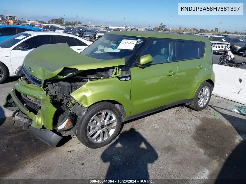 2017 Kia Soul + VIN: KNDJP3A58H7881397 Lot: 40641364