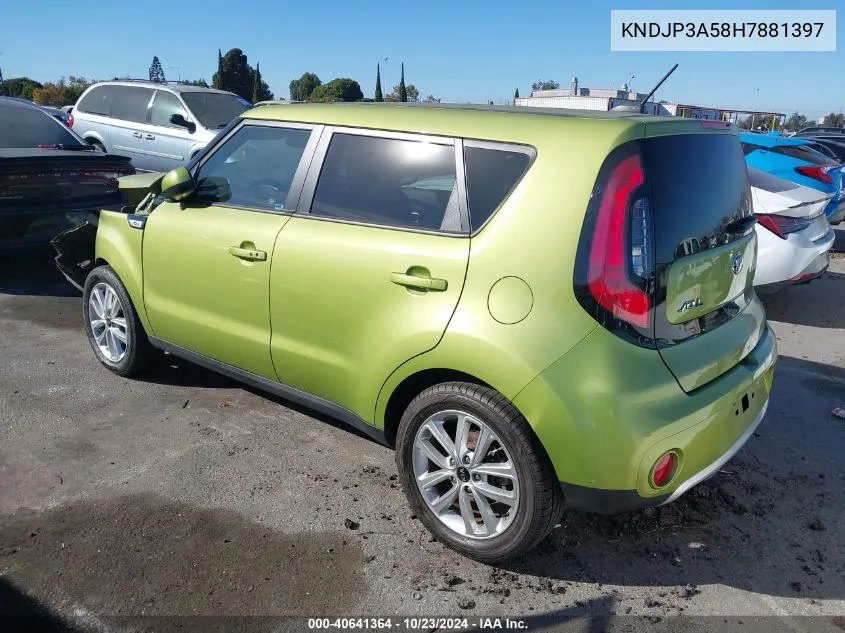 2017 Kia Soul + VIN: KNDJP3A58H7881397 Lot: 40641364