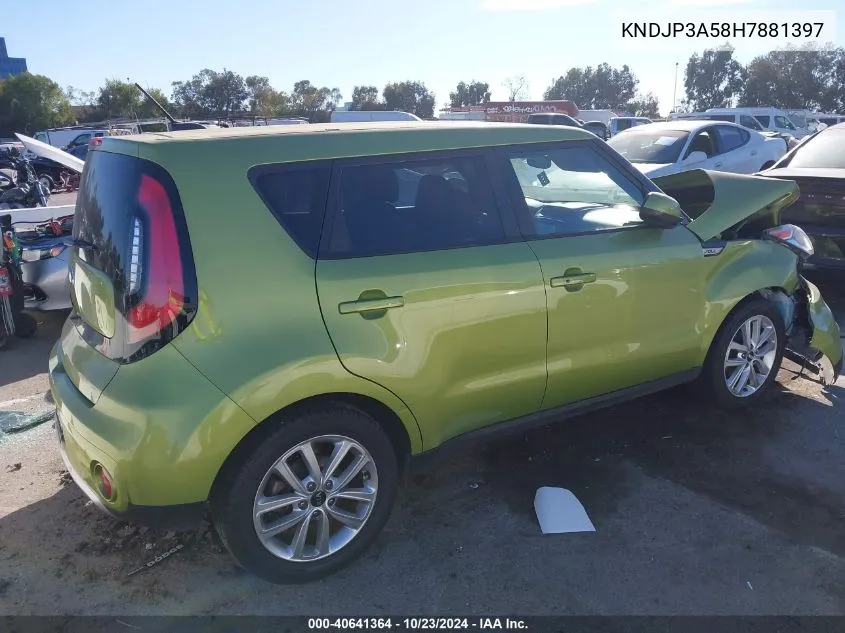 2017 Kia Soul + VIN: KNDJP3A58H7881397 Lot: 40641364