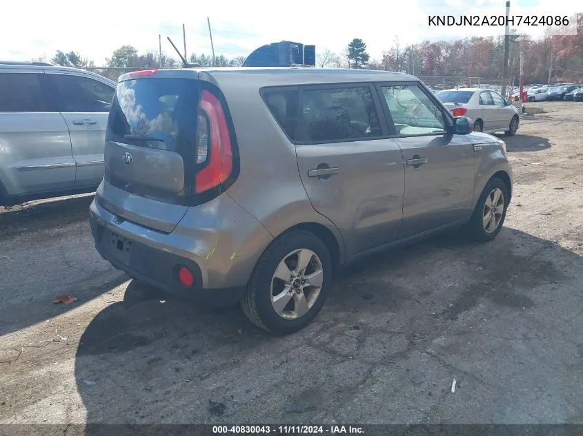 2017 Kia Soul VIN: KNDJN2A20H7424086 Lot: 40830043