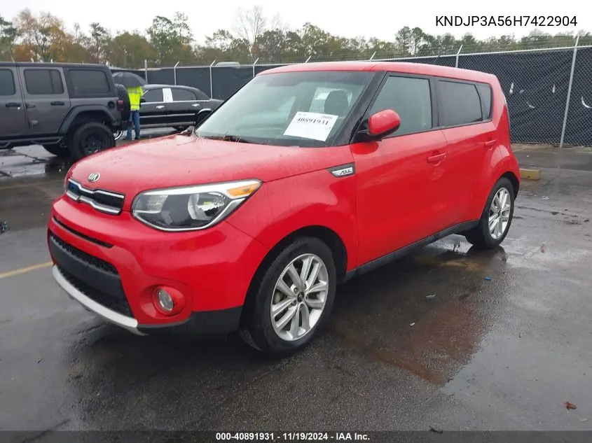 2017 Kia Soul + VIN: KNDJP3A56H7422904 Lot: 40891931