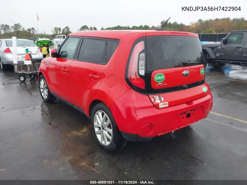 2017 Kia Soul + VIN: KNDJP3A56H7422904 Lot: 40891931