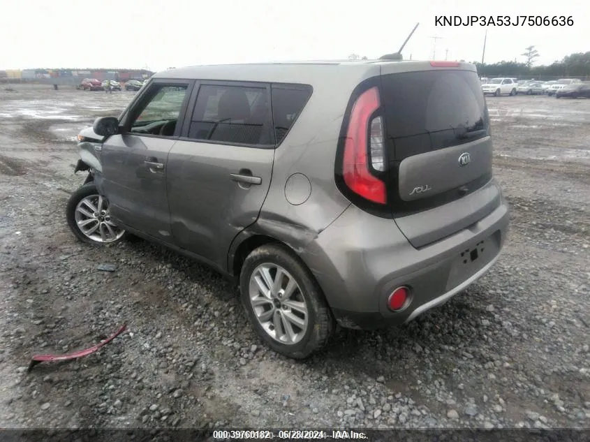 2018 Kia Soul + VIN: KNDJP3A53J7506636 Lot: 39760182