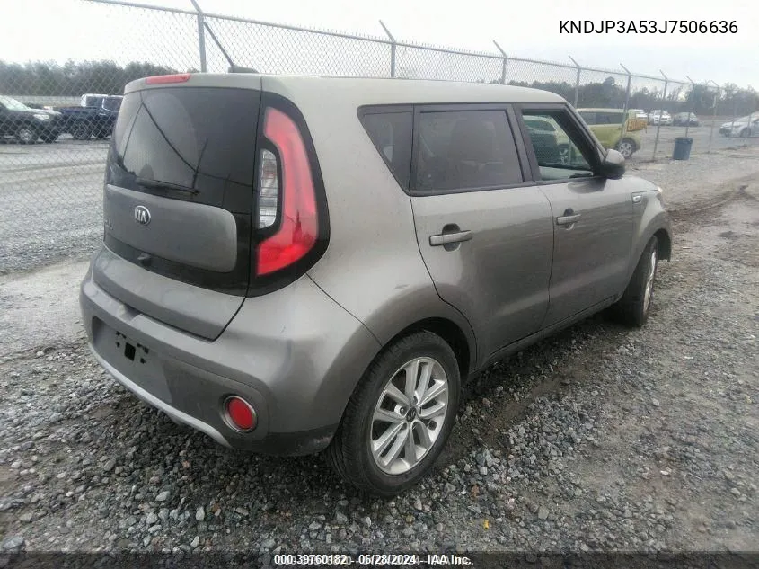 2018 Kia Soul + VIN: KNDJP3A53J7506636 Lot: 39760182