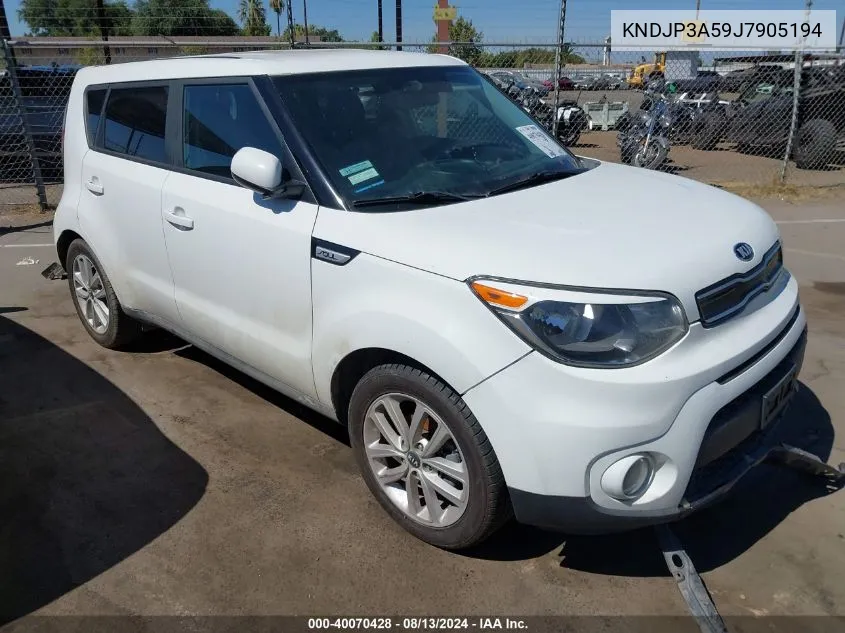 2018 Kia Soul + VIN: KNDJP3A59J7905194 Lot: 40070428