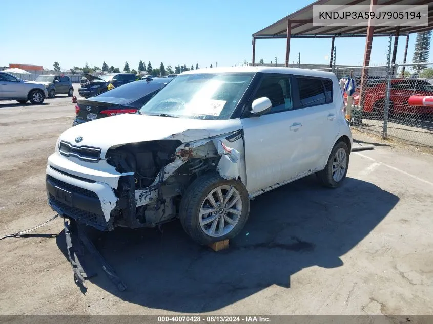 2018 Kia Soul + VIN: KNDJP3A59J7905194 Lot: 40070428