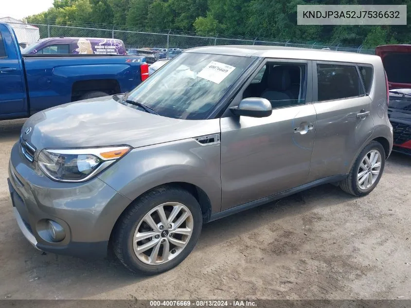 2018 Kia Soul + VIN: KNDJP3A52J7536632 Lot: 40076669