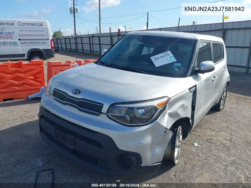 2018 Kia Soul VIN: KNDJN2A23J7581942 Lot: 40130159