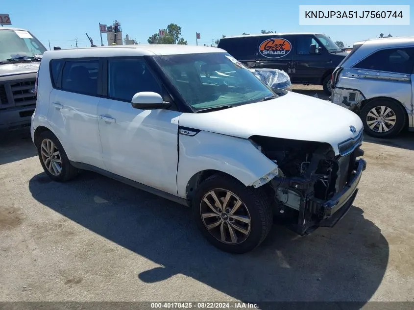 2018 Kia Soul + VIN: KNDJP3A51J7560744 Lot: 40178425