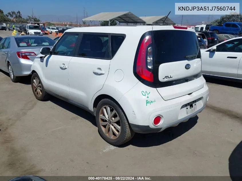 2018 Kia Soul + VIN: KNDJP3A51J7560744 Lot: 40178425