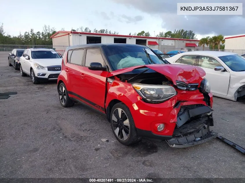 2018 Kia Soul + VIN: KNDJP3A53J7581367 Lot: 40207491