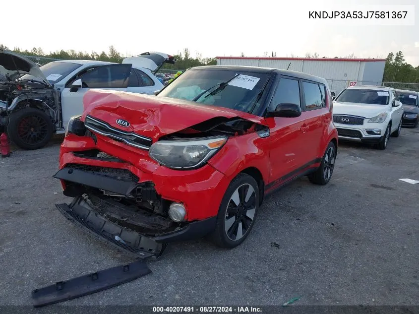 2018 Kia Soul + VIN: KNDJP3A53J7581367 Lot: 40207491