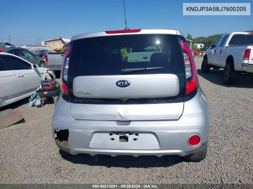 2018 Kia Soul + VIN: KNDJP3A58J7600205 Lot: 40213891