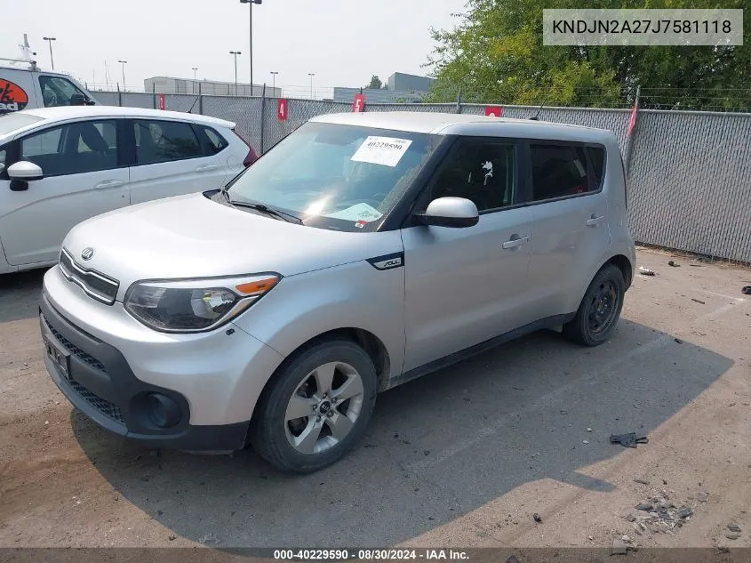 2018 Kia Soul VIN: KNDJN2A27J7581118 Lot: 40229590