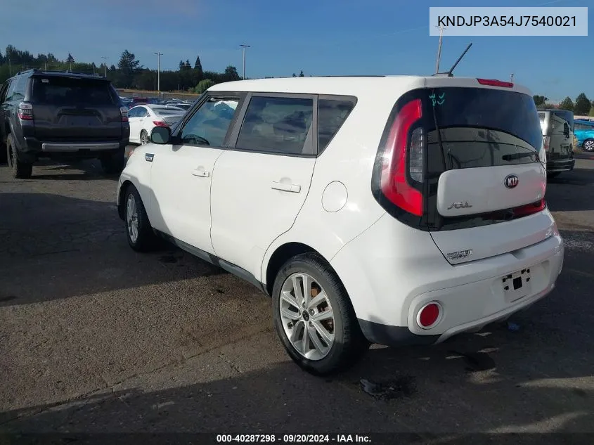 2018 Kia Soul + VIN: KNDJP3A54J7540021 Lot: 40287298