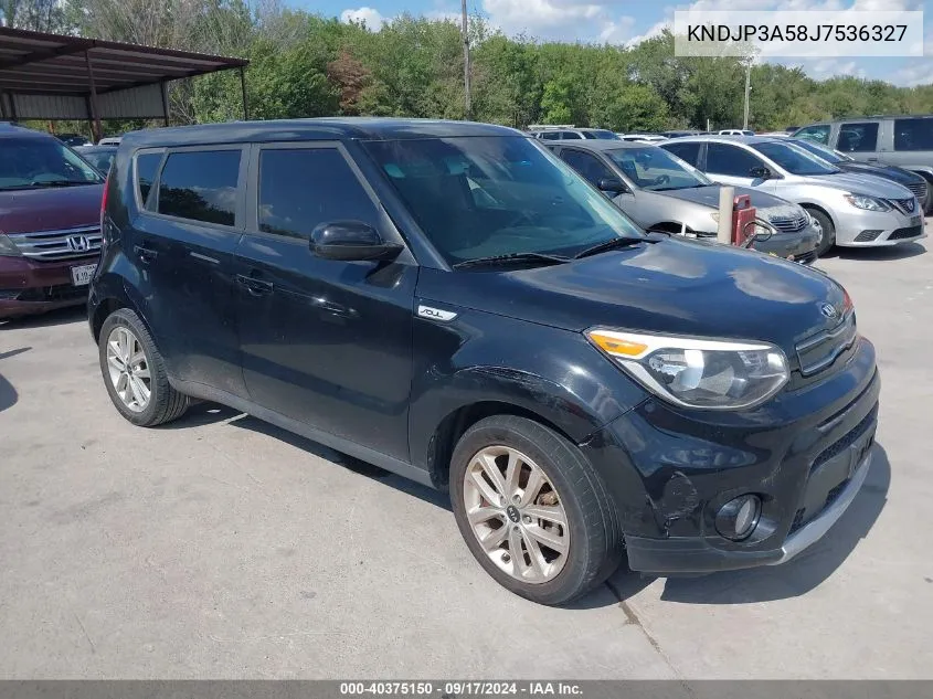 2018 Kia Soul + VIN: KNDJP3A58J7536327 Lot: 40375150