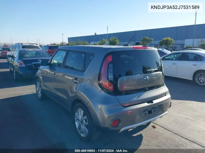 2018 Kia Soul + VIN: KNDJP3A52J7531589 Lot: 40819903