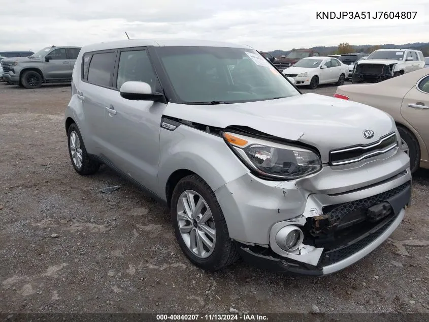 2018 Kia Soul + VIN: KNDJP3A51J7604807 Lot: 40840207